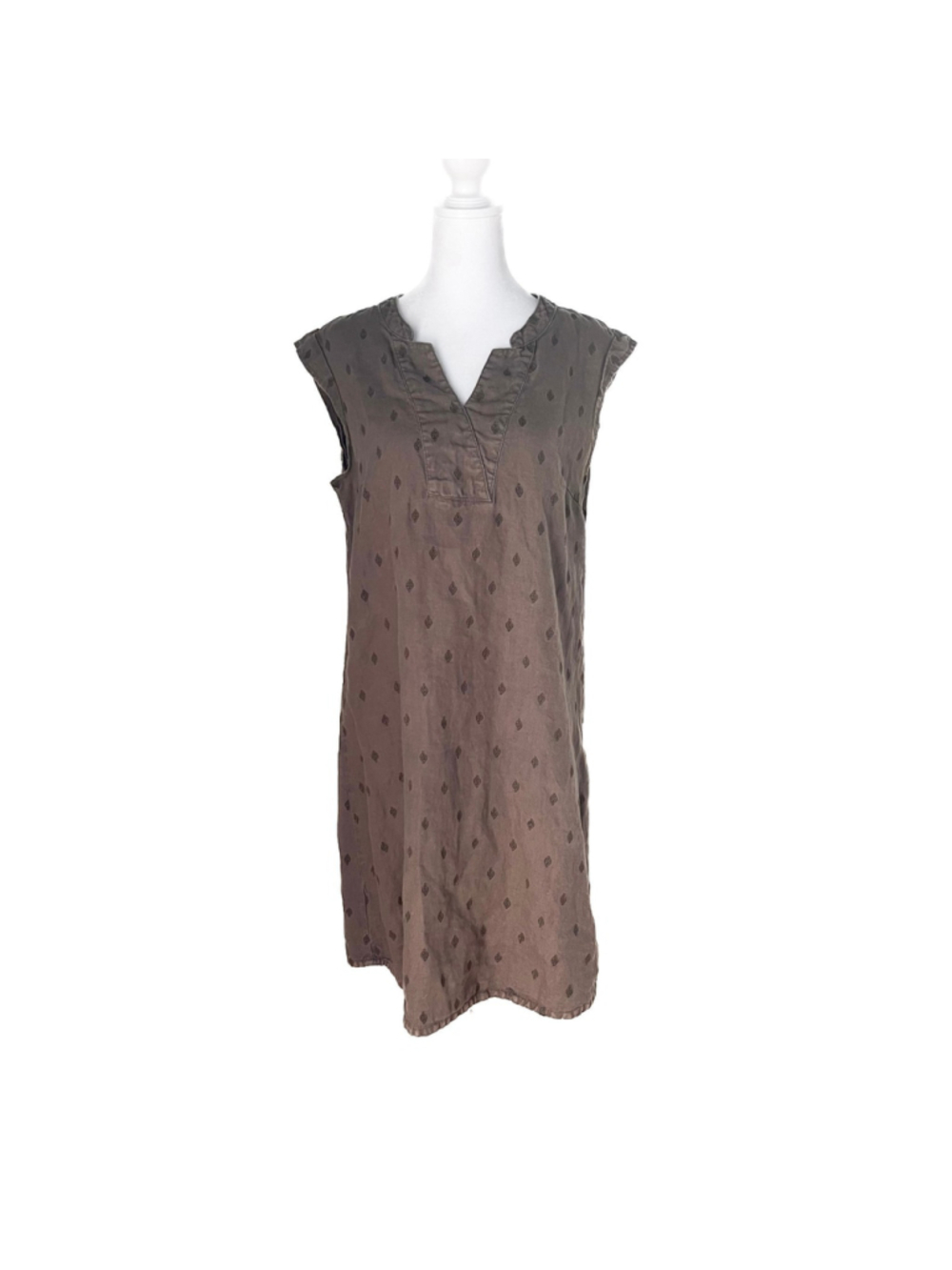 Garnet Hill 100% Emroidered Linen Shift Dress Brown Bohemian Lagenlook Size 6